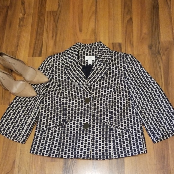 LOFT Jackets & Blazers - {LOFT} Navy & Cream Patterned Blazer